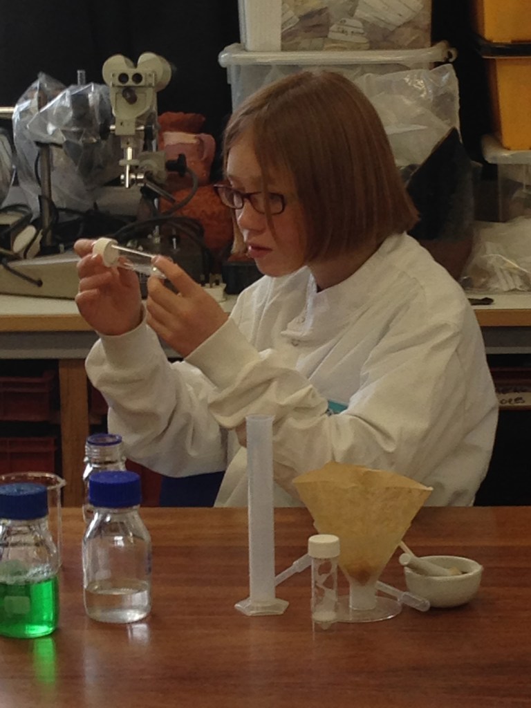 Child carrying out scientific experiment