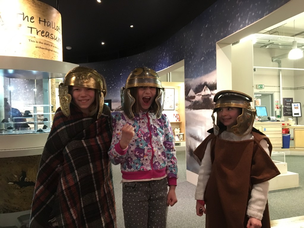 Children dressing up in Iron Age and Roman costume at Harborough Museum.