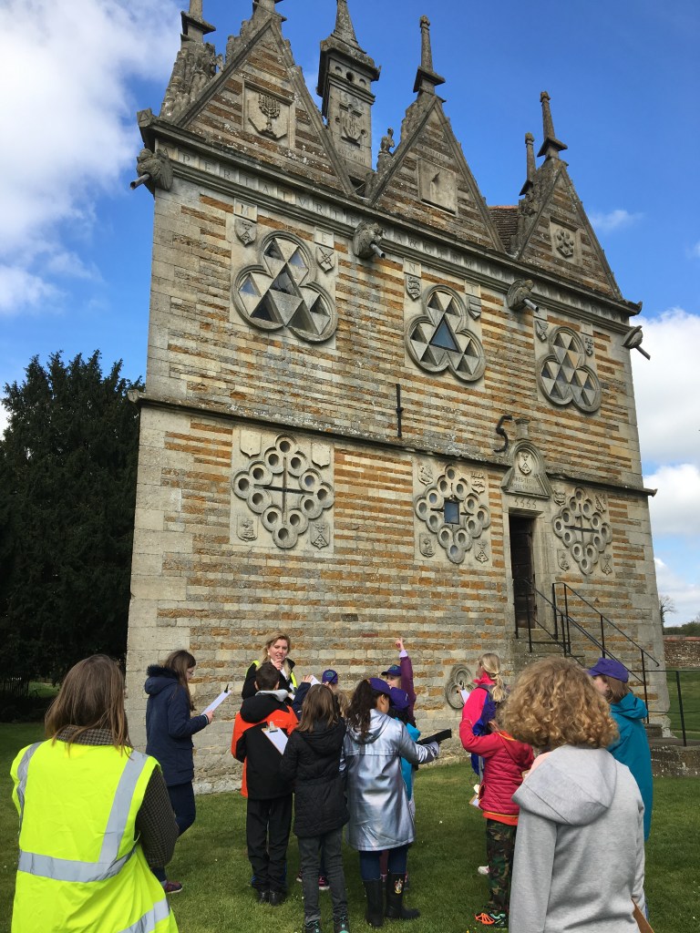 Children exploring the mysterious Rushton Triangular Lodge in Northamptonshire.